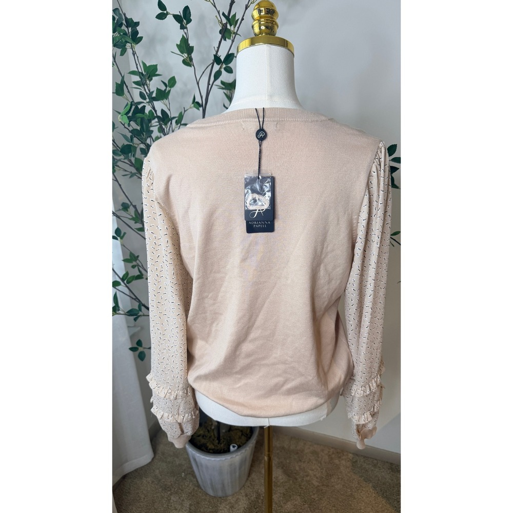 Adrianna Papell Womens Beige Ruffle Sleeve Knit Sweater Top NWT Large - Picture 8 of 9